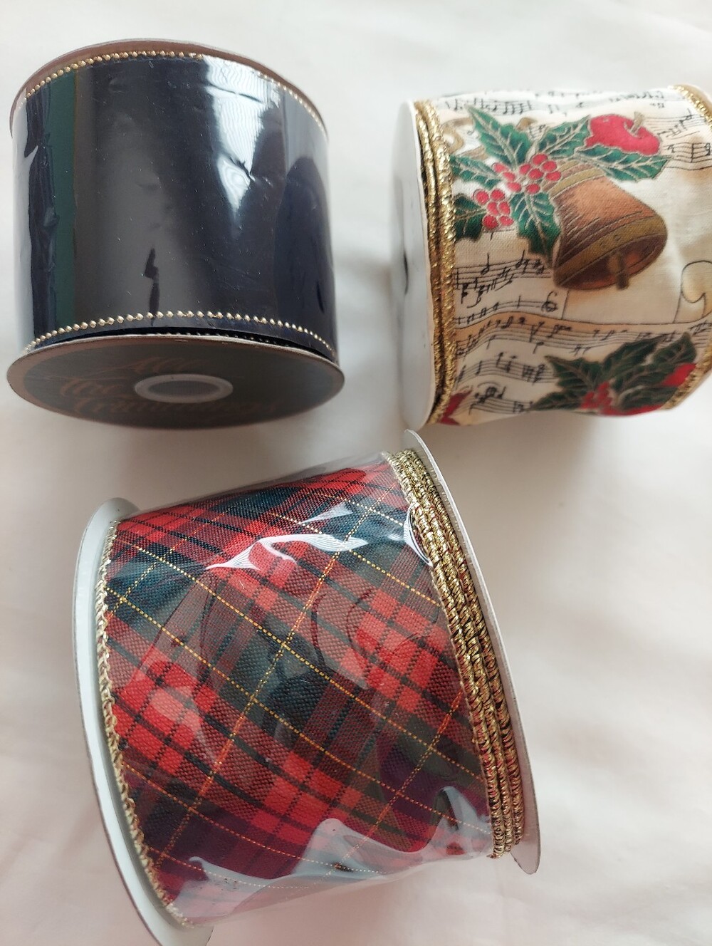 NWT Holiday Ribbon, 3 Rolls, 17 Yds Total, All 2 1/2" W, Wired Edge, See Details
